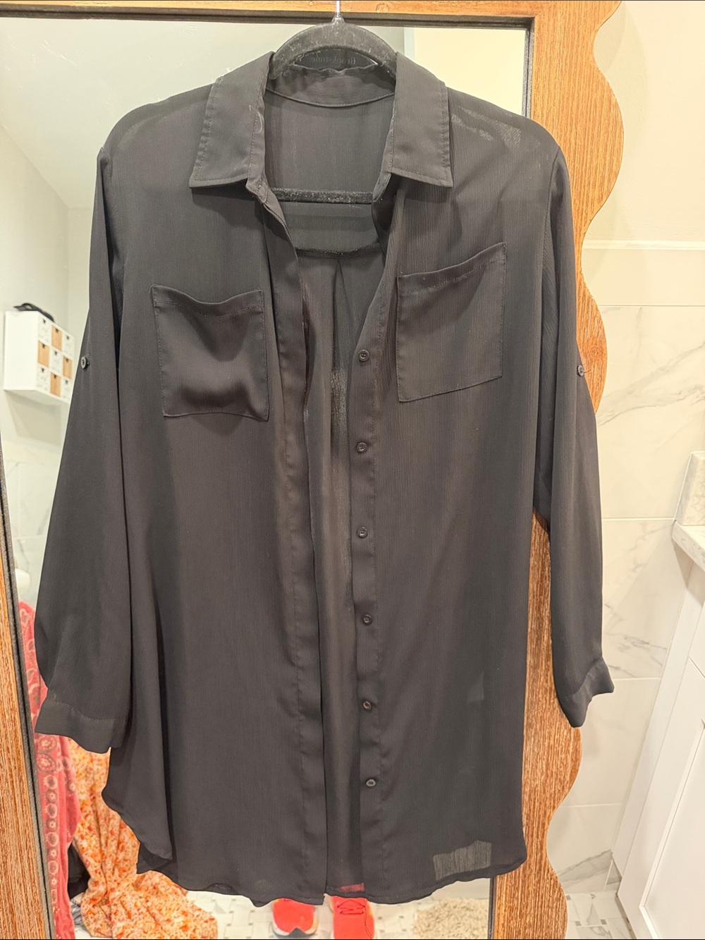 Sheer Black Button-Up Blouse